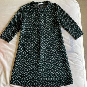 Zara Size S Black and Green Design Dress, 3/4 Sleeves